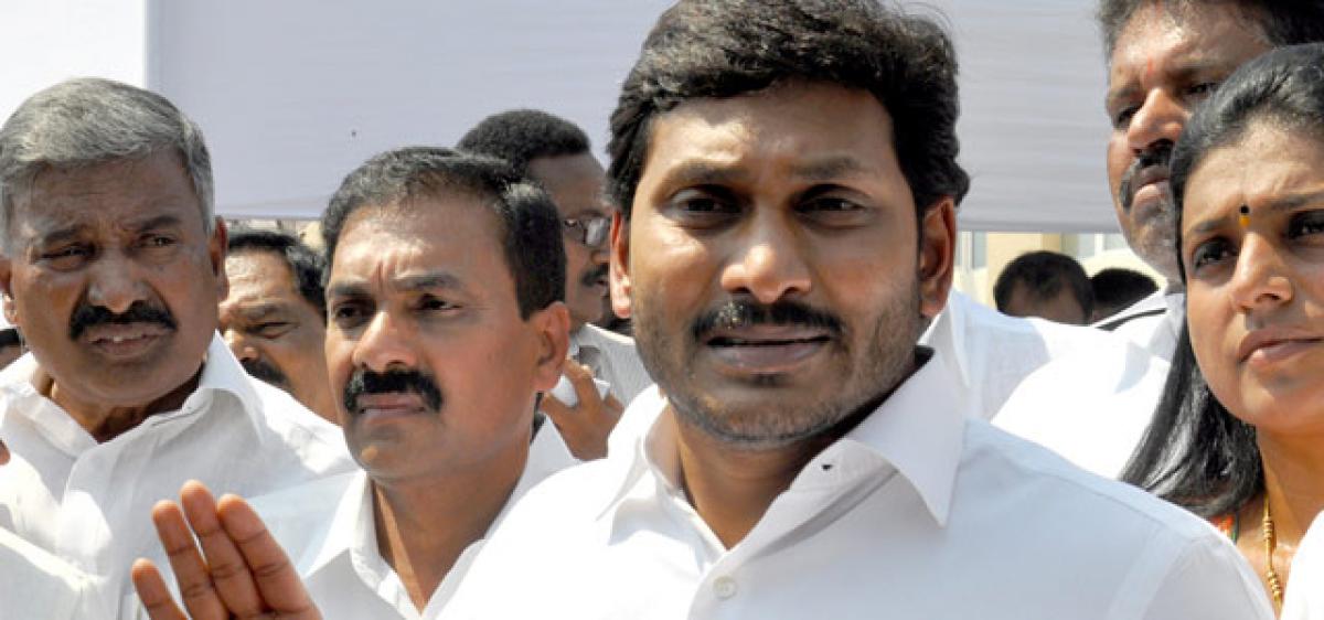 YSR Congress Party president and opposition leader YS Jaganmohan Reddy addressing a press conference at Velagapudi in capital region on Thursday