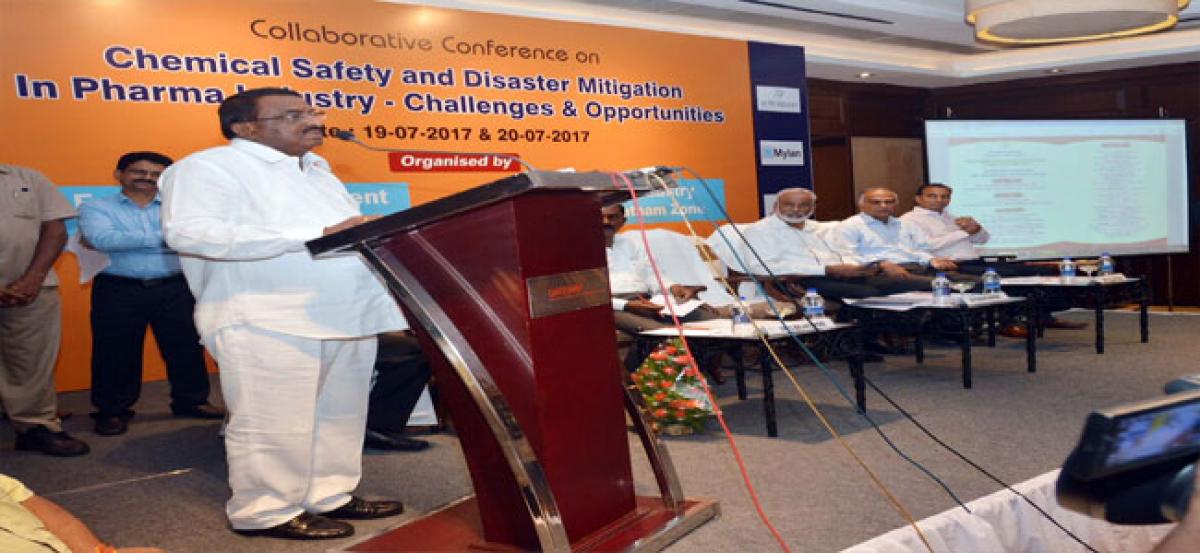 Minister for Labour, Employment, Training and Factories Pithani Satyanarayana speaking at a conference in Visakhapatnam on Wednesday