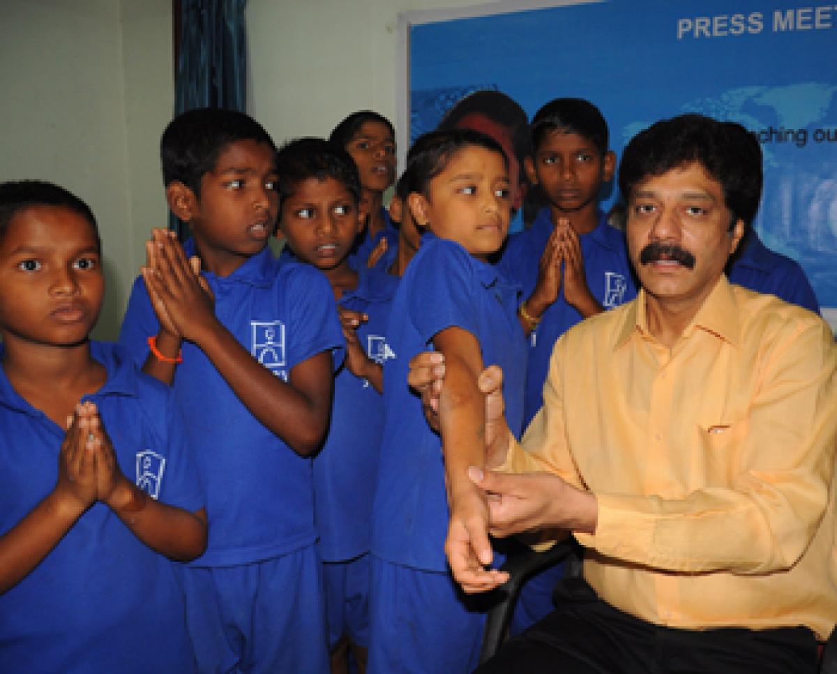 Sri Krishna Chaitanya Vidyavihar (SKCV) Children&rsquo;s Trust chairman Dr A Sridhar Reddy addressing a press conference in Vijayawada on Thursday