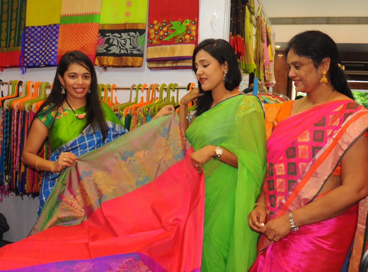 Assorted designer wear and accessories on display at the &lsquo;Styles and Weaves&rsquo; exhibition, in Vijayawada, on Monday. Photos: Ch Venkata Mastan