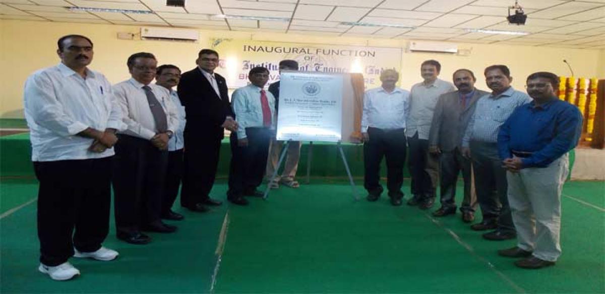 The IEI National Committee Chairman Dr LV Muralikrishna Reddy inaugurating the Bhimavaram IEI centre on Friday at SRKR engineering College