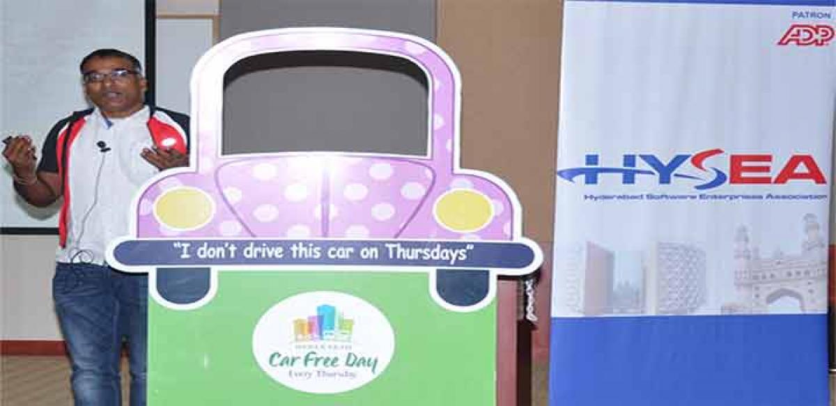 Ramesh Loganathan, President, HYSEA and MD Progress Software Sharing impact of Car Free Thursday's initiative started on August 6