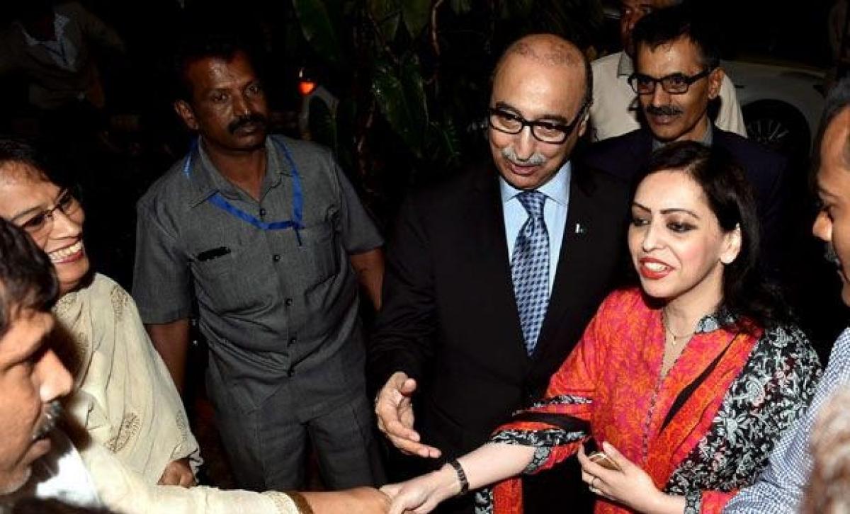 Pakistan High Commissioner to India Abdul Basit with his wife Summiya arrives for a dinner hosted by Press club of Bangalore during his visit to Bengaluru