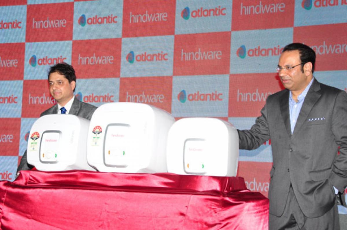 Rakesh Kaul, President, Consumer Business, and Sandip Somany, Joint Managing Director, HSIL, at the launch of water heaters in Hyderabad on Friday
