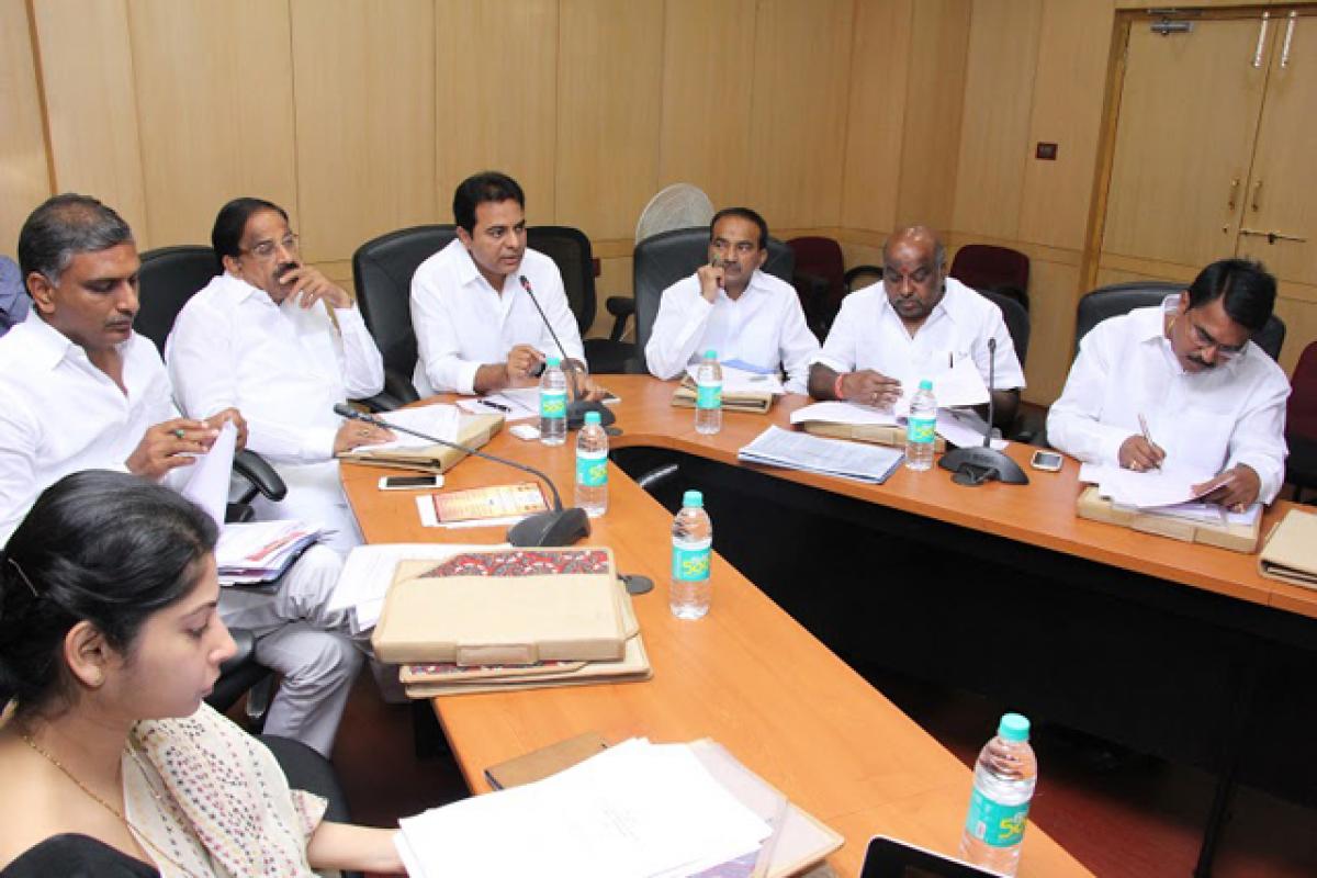 IT and Panchayat Raj Minister K T Rama Rao chairing a meeting of the Cabinet sub-committee on  ‘Grama Jyothi’ programme in Hyderabad on Tuesday 