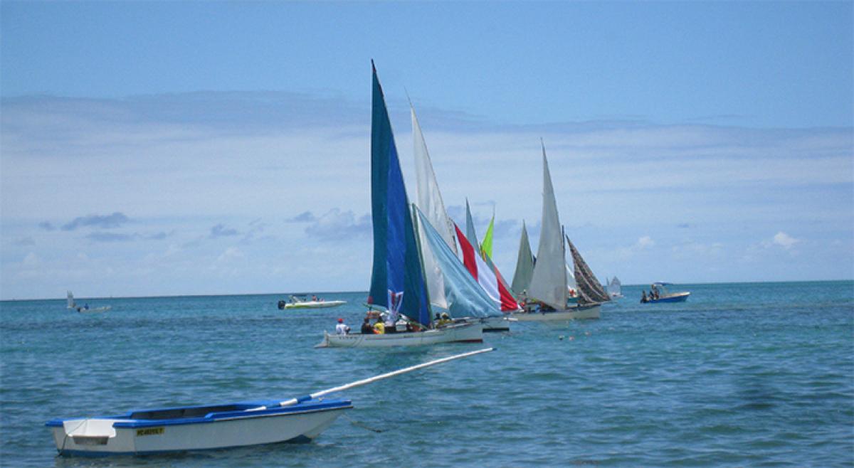 Regatta in progress on the blue waters