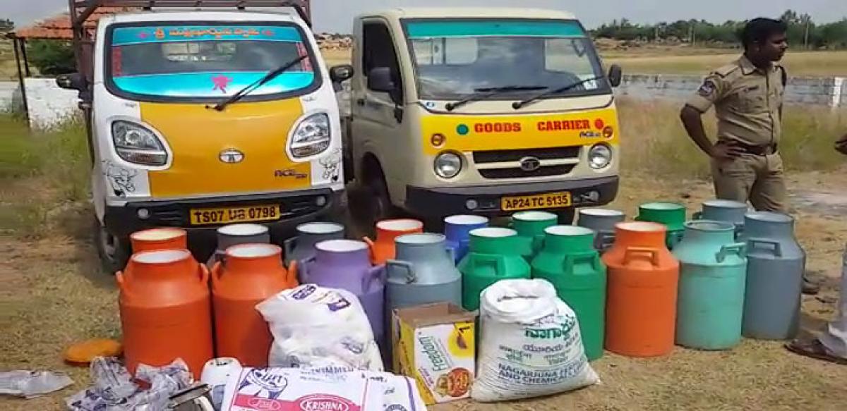 Two autos along with cans and other materials used to make adulterated milk were seized by Ghatkesar police on Wednesday