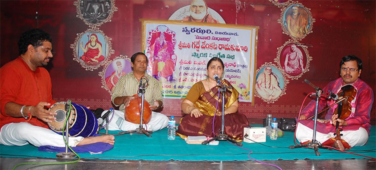 VL Tulasi Viswanath presenting a vocal concert at Siva Rama Krishna Kshetram in Vijayawada on Friday 
