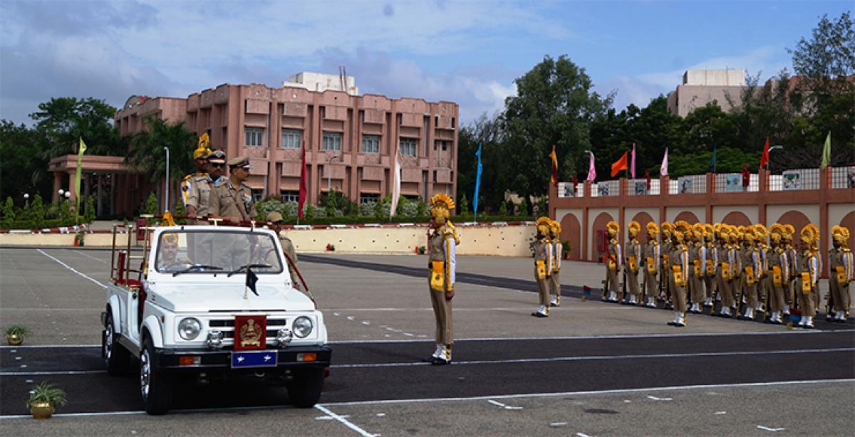 Inspector General- CISF Anil Kumar reviewing the Dikshant parade of 13th batch CT/DCPO held at Fire Services Training Institute- NISA campus, Hakimpet on Friday 