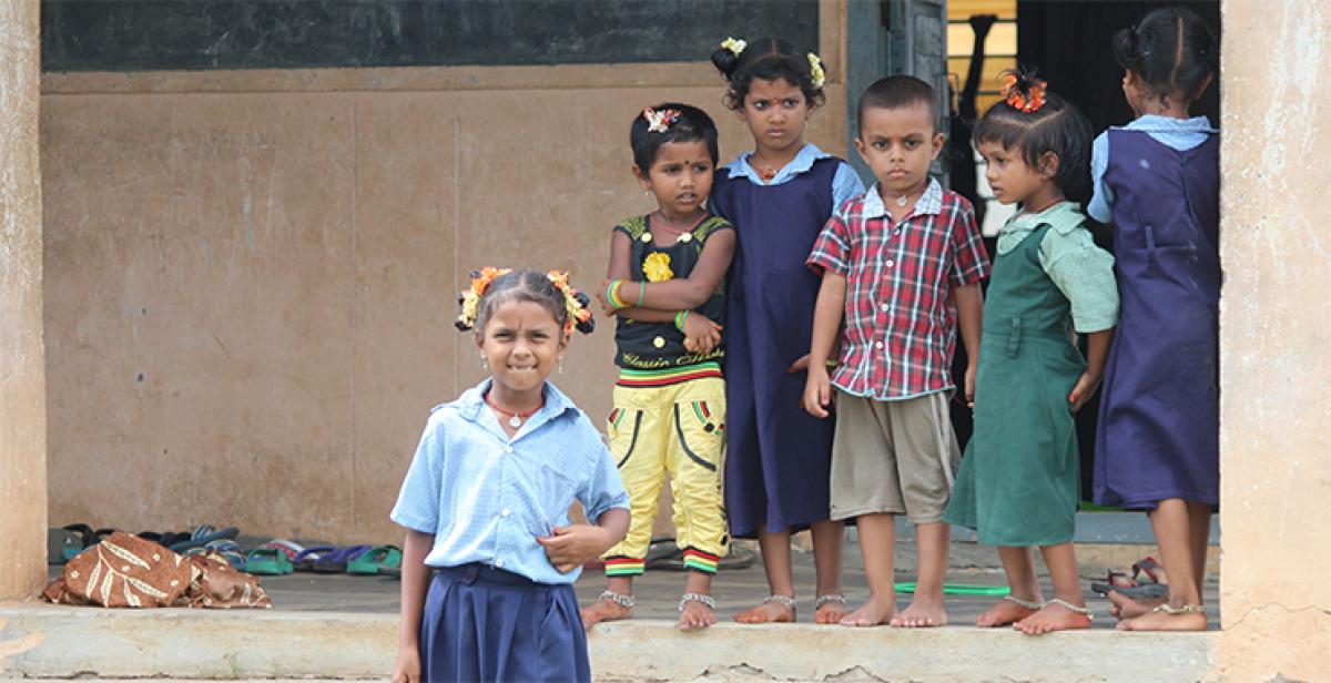 School children in a secondary school village in Guntur district