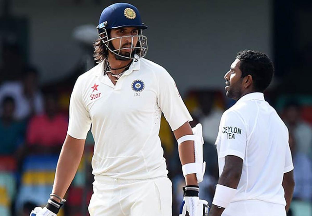 India's Ishant Sharma(Left) gets into a heated  argument with Sri Lanka’s D Prasad  on the day four of the third Test in Colombo on Monday