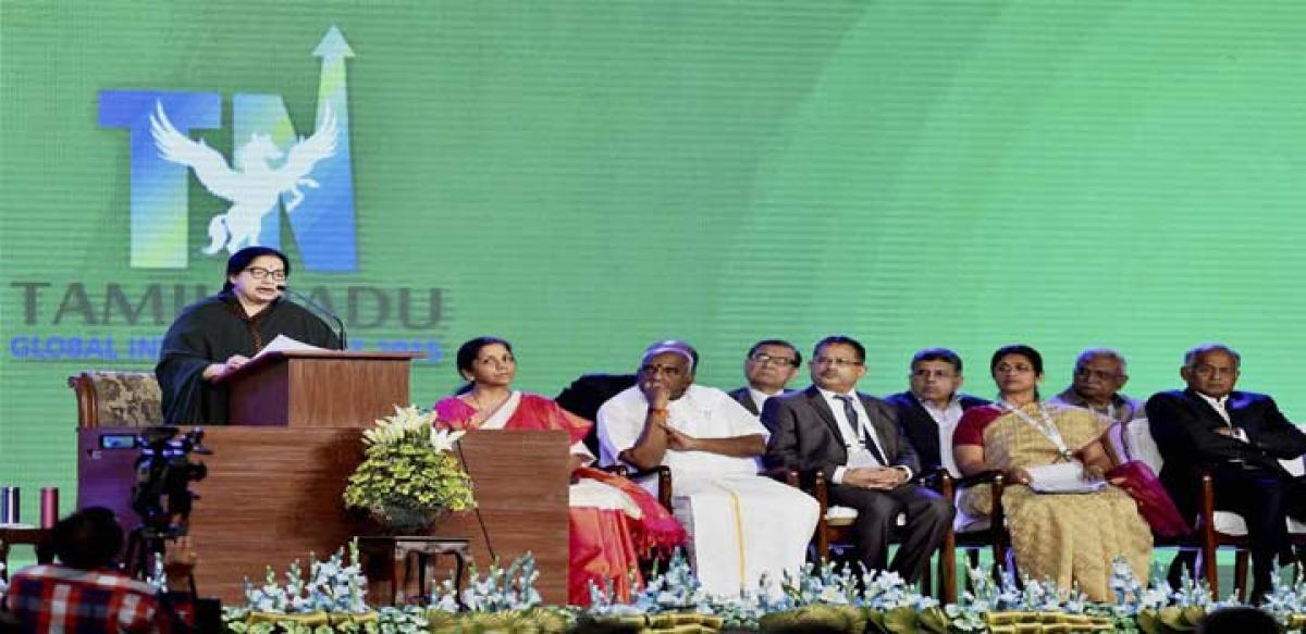 Tamil Nadu Chief Minister J Jayalalithaa addressing  the inaugural session of  