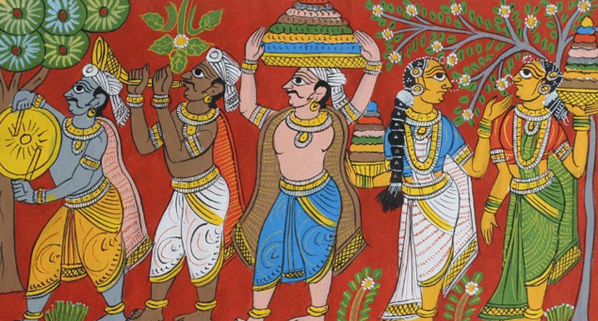 Cheriyal painting on Bathukamma tradition