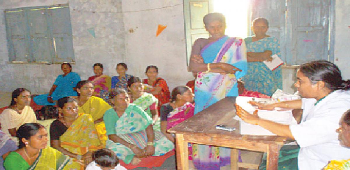 Dr Kameswari in a session addressing women on the importance of the uterus
