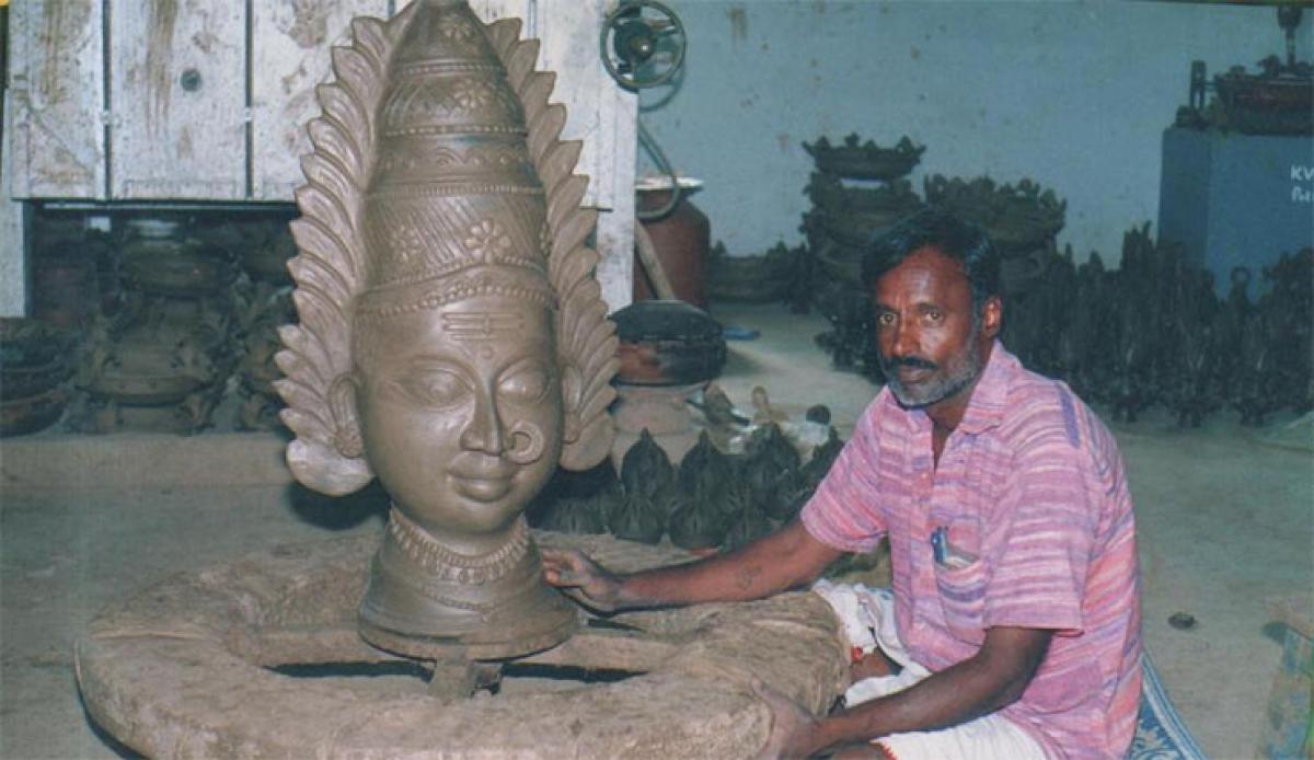 K Yellaiah giving shape to his creation at Palamaner.