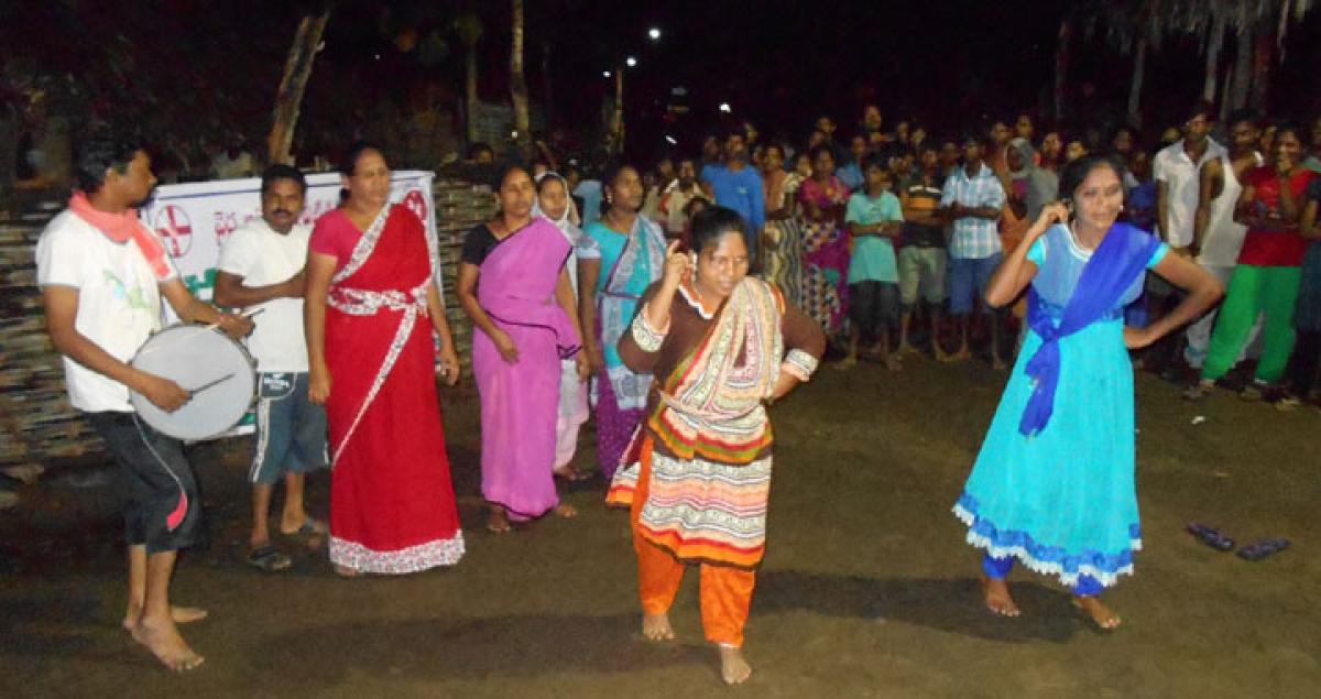 The artistes performing playlets, burrakatha and other art forms in agency villages in West Godavari district