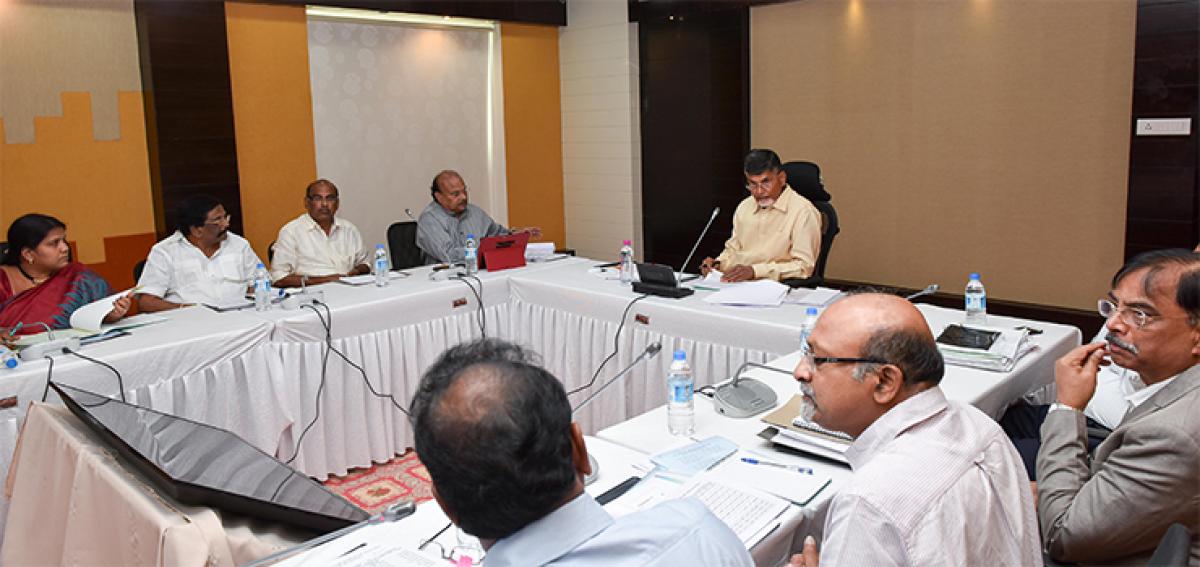 Chief Minister N Chandrababu Naidu holding a review meeting with officials and Ministers at his camp office in Vijayawada on Friday