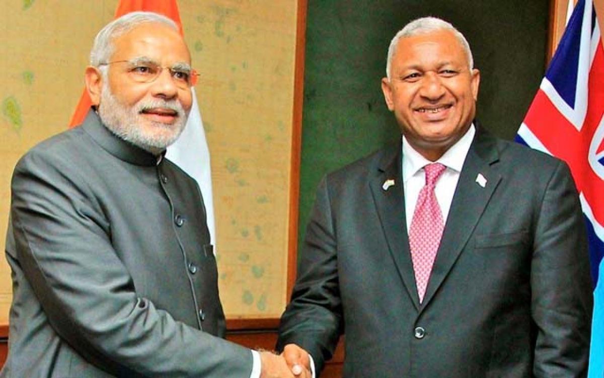 Narendra Modi with Fiji President Epeli Nailatikau at the Summit