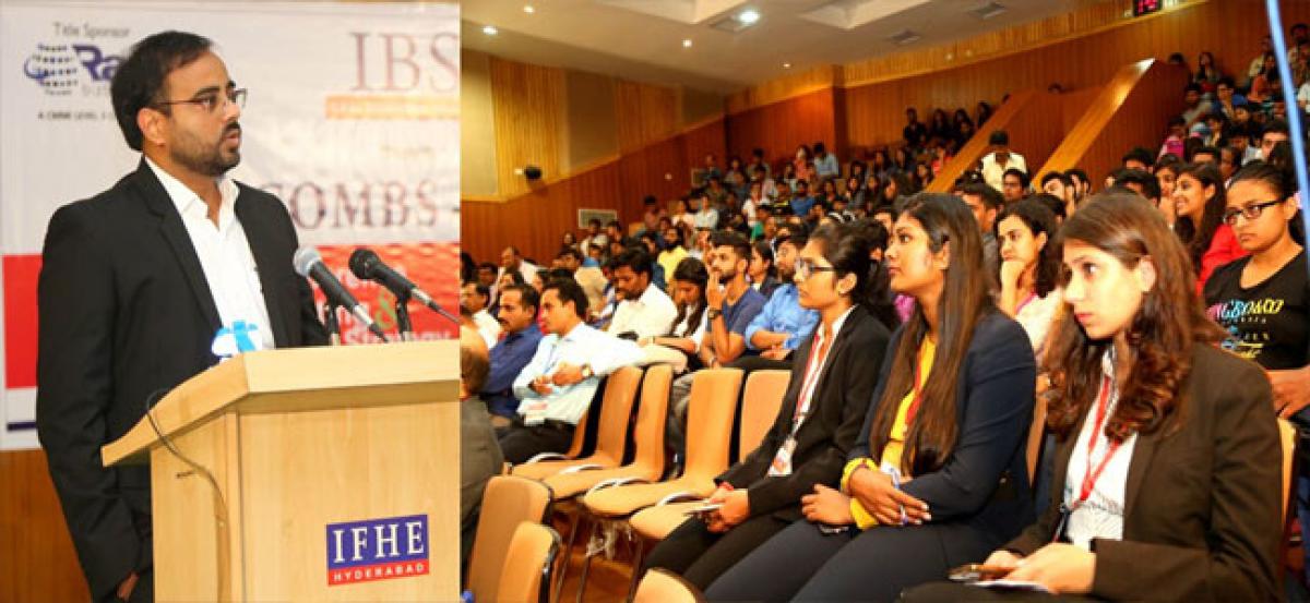 Ajay Ray of  CMD of Ray Biztech addressing the audience at ICFAI Business School (IBS), Hyderabad 