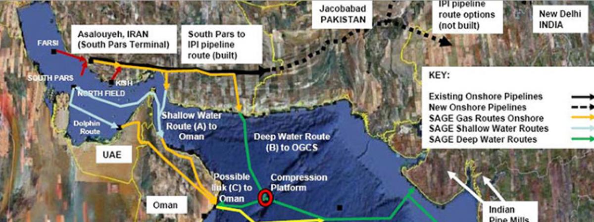 The SAGE pipeline, called MEIDP project, would start from Chabahar on the southern coast of Iran and Ras Al-Jafan on the Oman coast. The pipeline, after traversing  deep in the Arabian Sea, would bring gas to Porbandar in south Gujarat. The maximum depth of the pipeline is set to be 3,450 metres, and construction  would take two years to complete