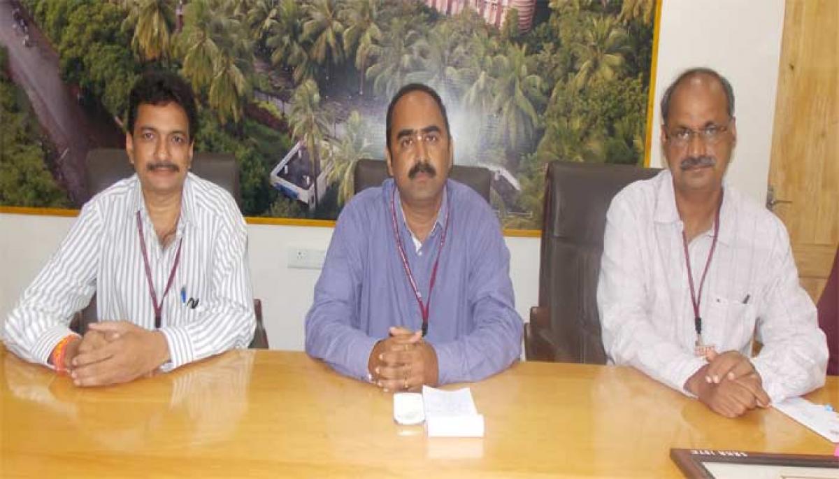 The Principal Pardhasaradhi Varma addressing the media at SRKR Engineering College, Bhimavaram on Monday