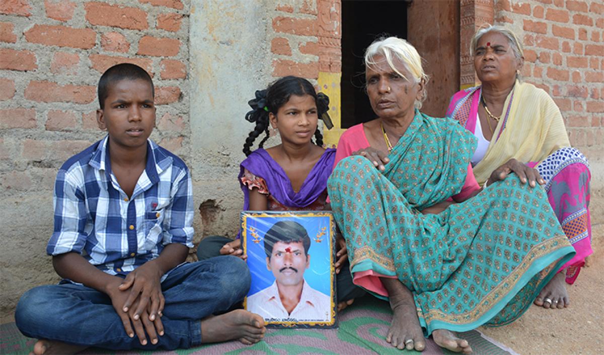 Orphaned children  (LtoR) Naveen, Vinodha with their grandmother Bala- narasamma