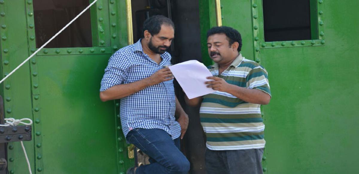 Sai Madhav with Krish on the sets of ‘Kanche’