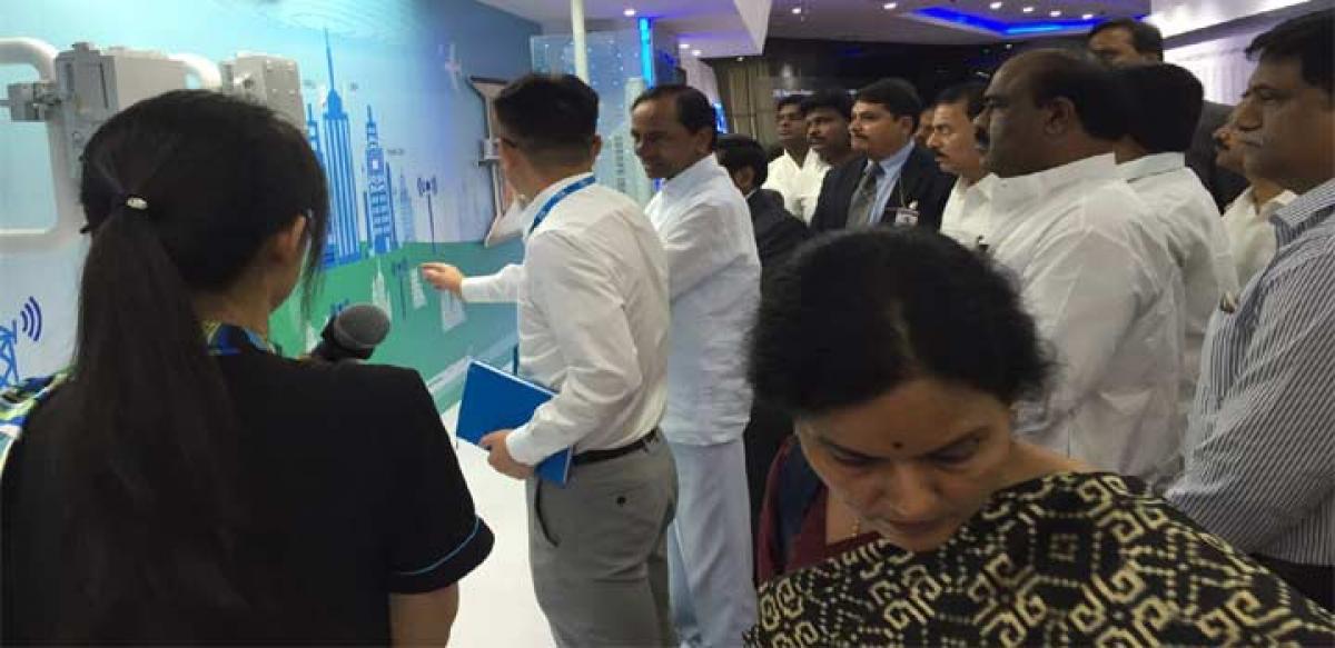 A representative of Hitech Industrial Park making a presentation to Chief Minister K Chandrashekar Rao and his team in Shenzhen city in China on Monday