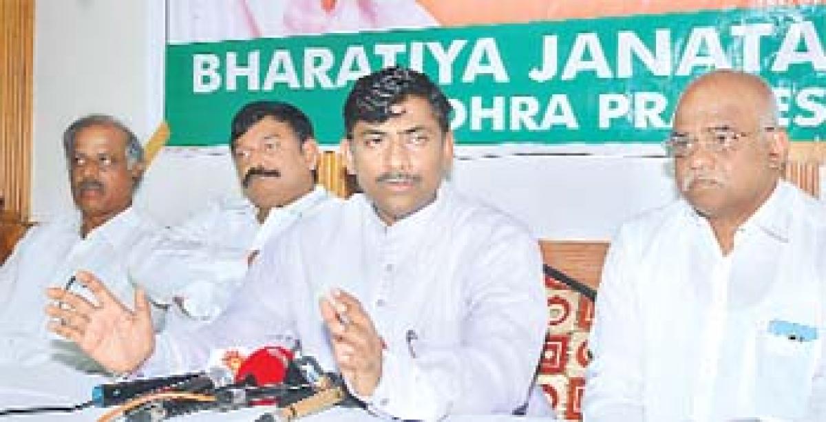 BJP National General Secretary P Muralidhar Rao addressing a press confernce in  Vijayawada on Sunday