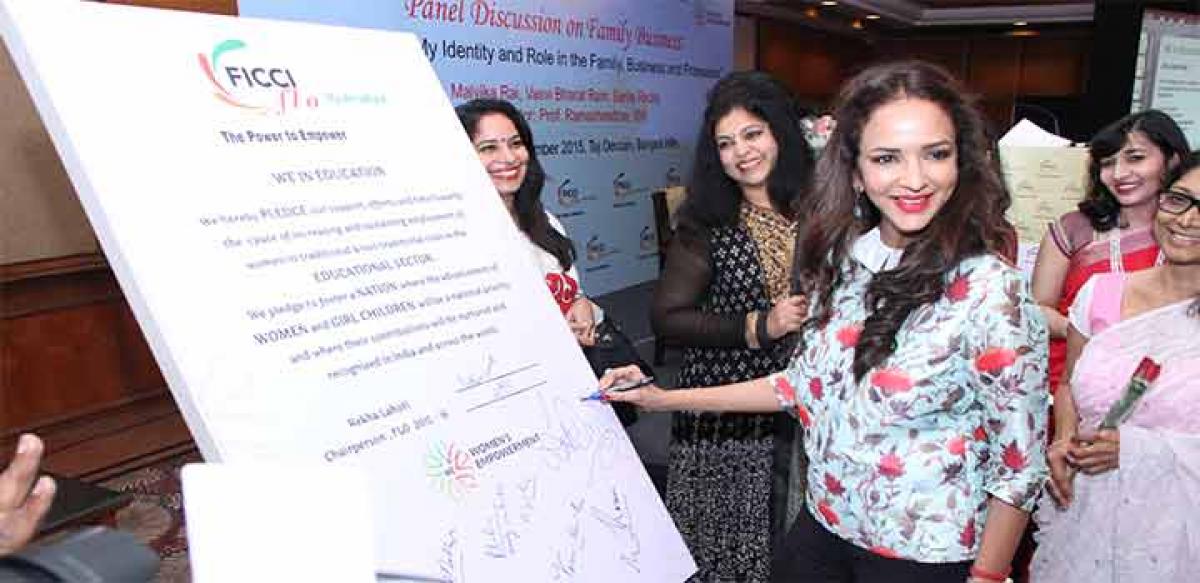 Manchu Lakshmi pledging her support for the Women in Education initiative of FLO