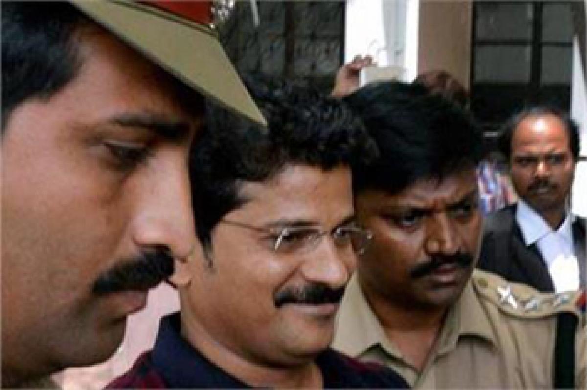 TDP MLA Revanth Reddy arrives to appear in ACB court in Hyderabad on Monday 