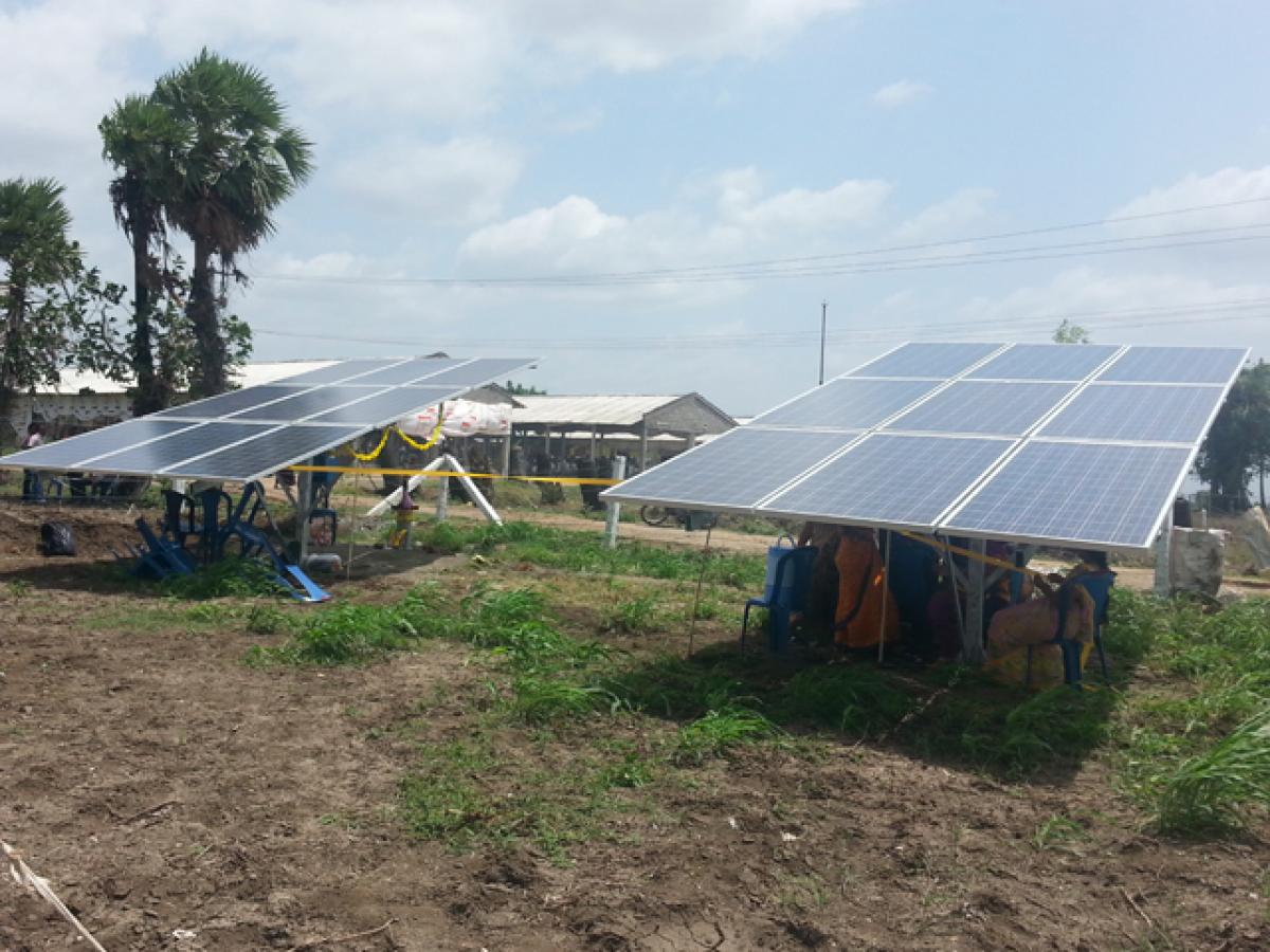 Solar pump sets intalled in an agricultural field at Pericherla village under Medikondur mandal in Guntur district
