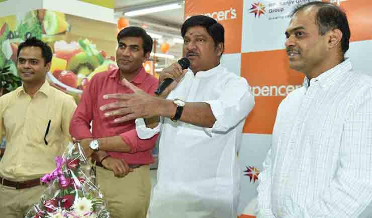 Dr G Rajendra Prasad (centre) at the launch   of Spencer’s at Malkajgiri on Friday