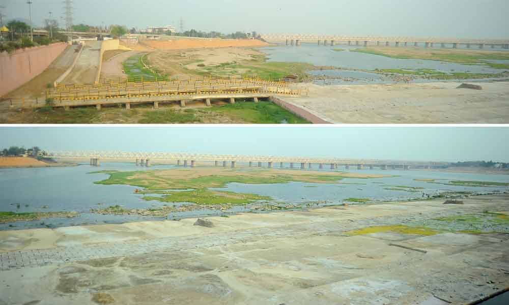 A view of Krishna river downstream of Prakasam barrage in Vijayawada 	Photos: Ch V Mastan