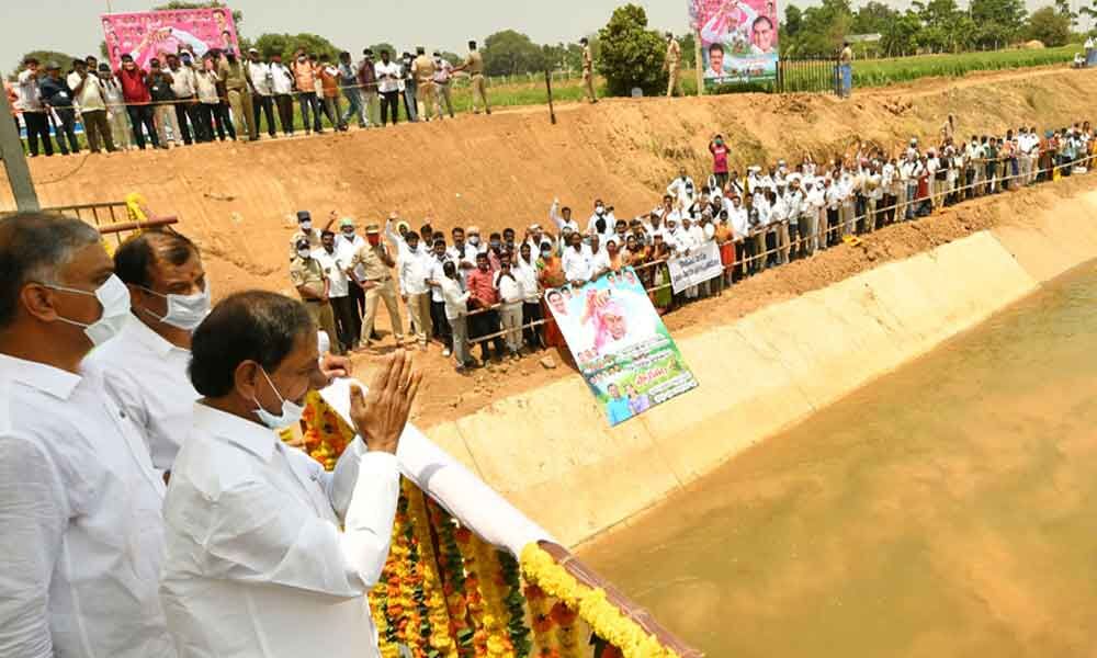KCR releases water into Haldi Vagu KCR releases water into Haldi Vagu