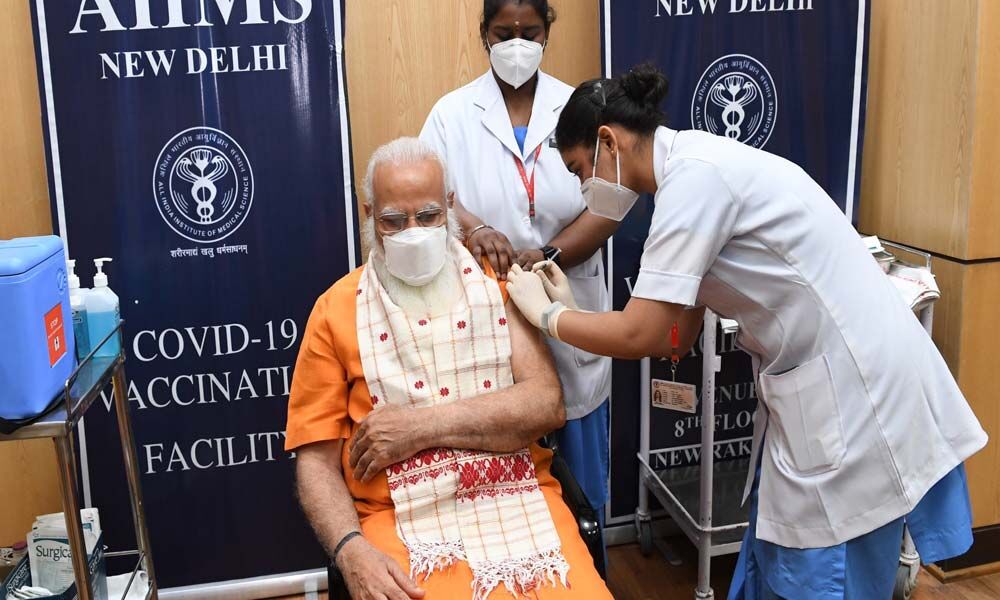 Prime Minister Narendra Modi on Thursday took second dose of COVID-19 vaccine at AIIMS