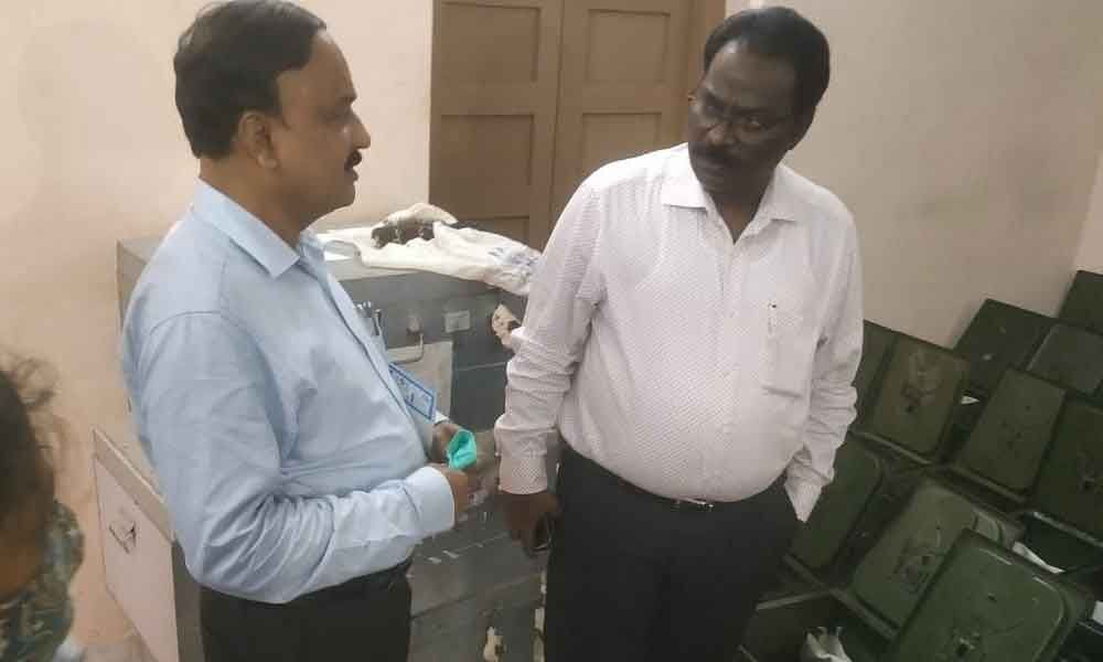 District Election Observer Dr BR Ambedkar inspecting the ballot boxes in Karapa mandal on Monday
