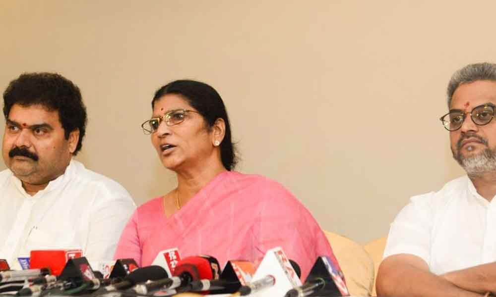 Telugu Academy Chairperson N Lakshmi Parvathi addressing media in Tirupati on Monday