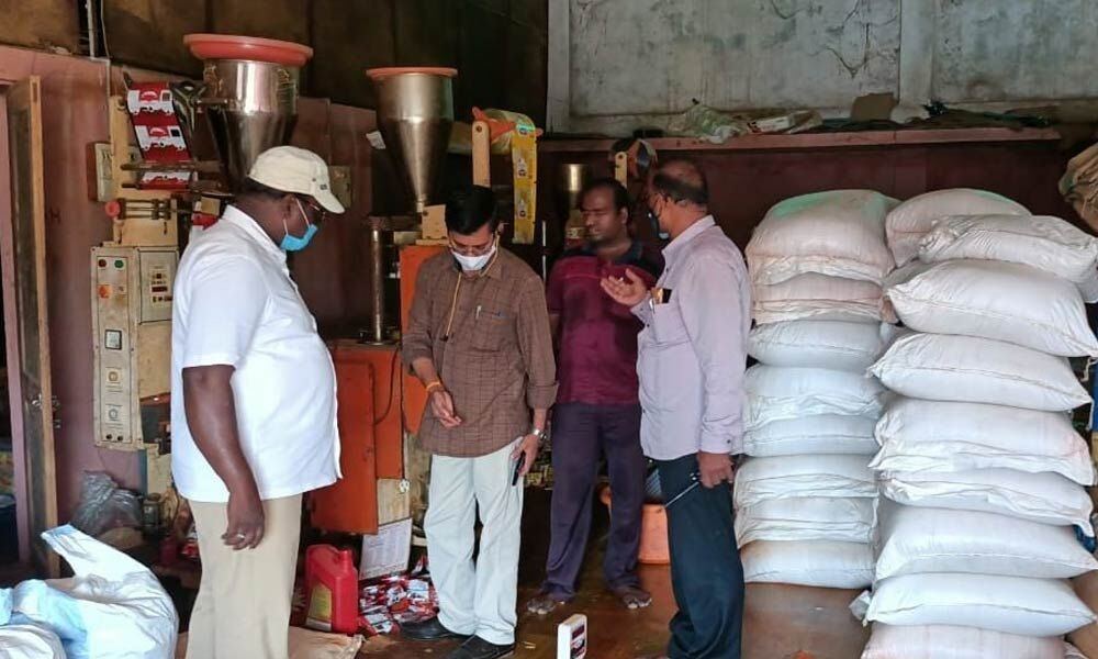 GMC, Revenue and Civil Supplies Department officials conducting raids on shops and hotels selling adulterated food items  in Guntur city on Thursday