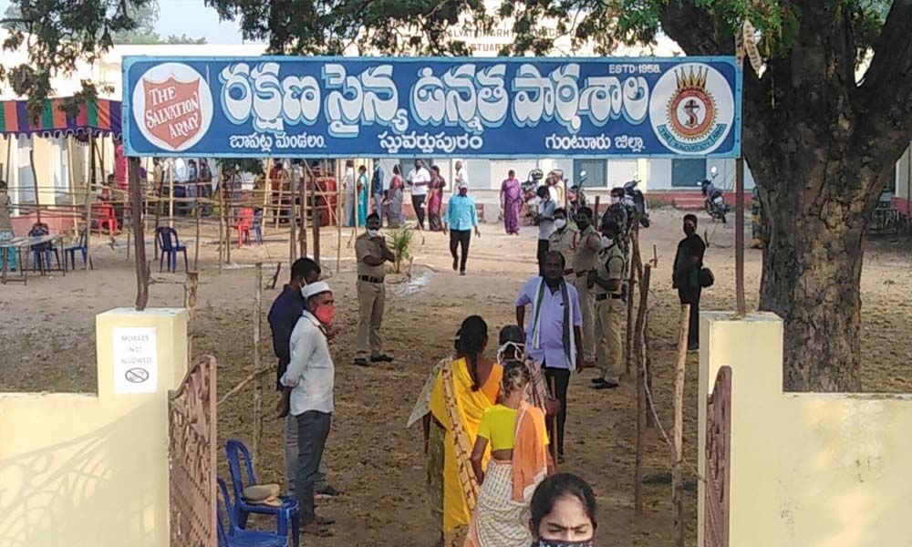 Polling in progress in Stuartpuram of Bapatla mandal of Guntur district on Thursday