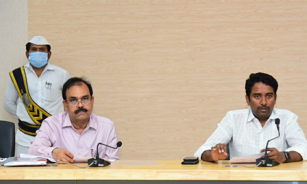 District Joint Collector Dr G Lakshmisha addressing the media in Kakinada on Tuesday