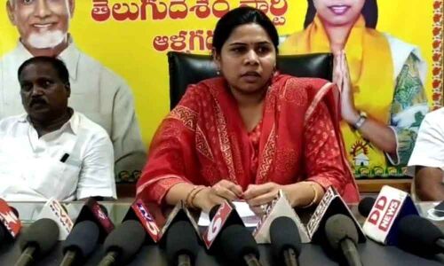 TDP leader and former Minister Bhuma Akhila Priya addressing media at Allagadda on Monday
