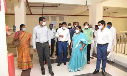 Chittoor District Collector  M Harinarayanan visiting Sri Padmavathi Nilayam  in Tirupati on Monday evening. Joint Collector  V Veerabrhmam, DM&HO  Dr M Penchalaiah and other officials are also seen.